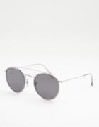 Ray-ban Unisex Double Bridge Round Sunglasses In Silver 0rb3647n