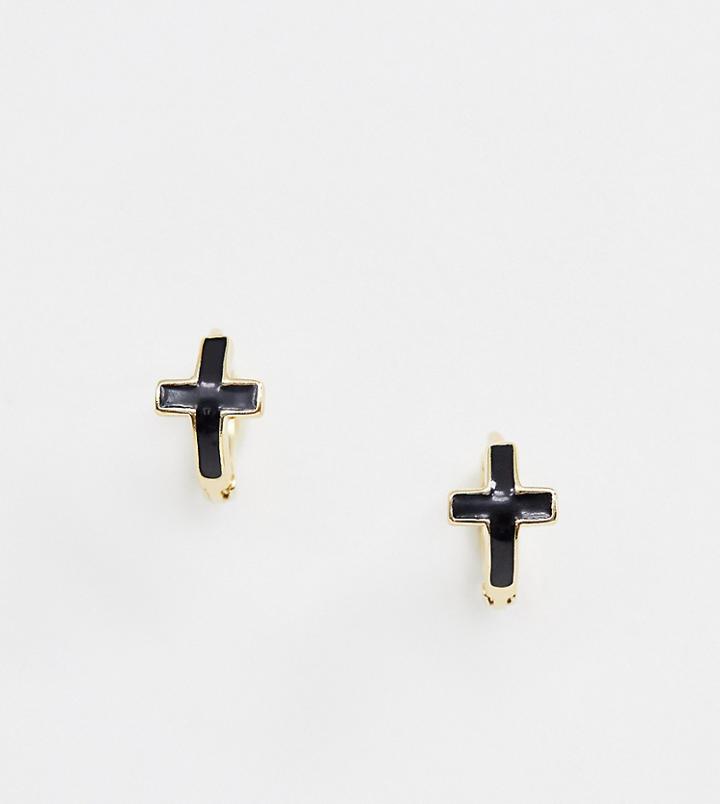Designb Huggie Cross Earring In Sterling Silver With Gold Plating - Gold
