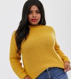 Vero Moda Curve High Neck Ribbed Sweater In Mustard