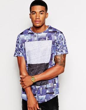 Cuckoos Nest T-shirt With Patchwork Neck Print - Blue