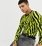 Collusion Skinny Fit Zebra Print Long Sleeve T-shirt - Green