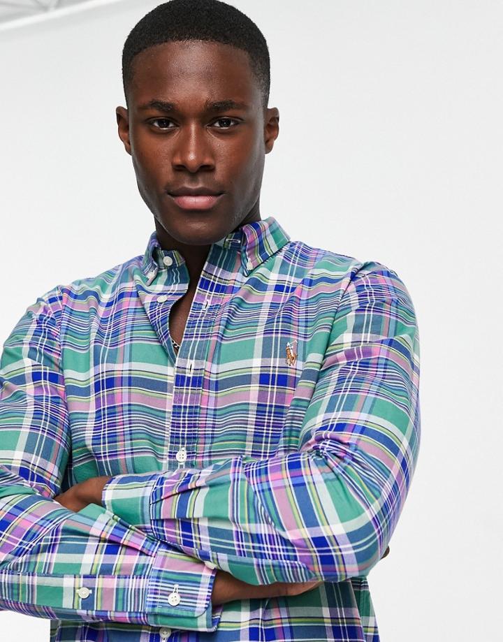 Polo Ralph Lauren Slim Fit Check Oxford Shirt Button Down In Green/pink