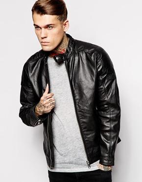 Diesel Leather Jacket L-monike Biker - Black
