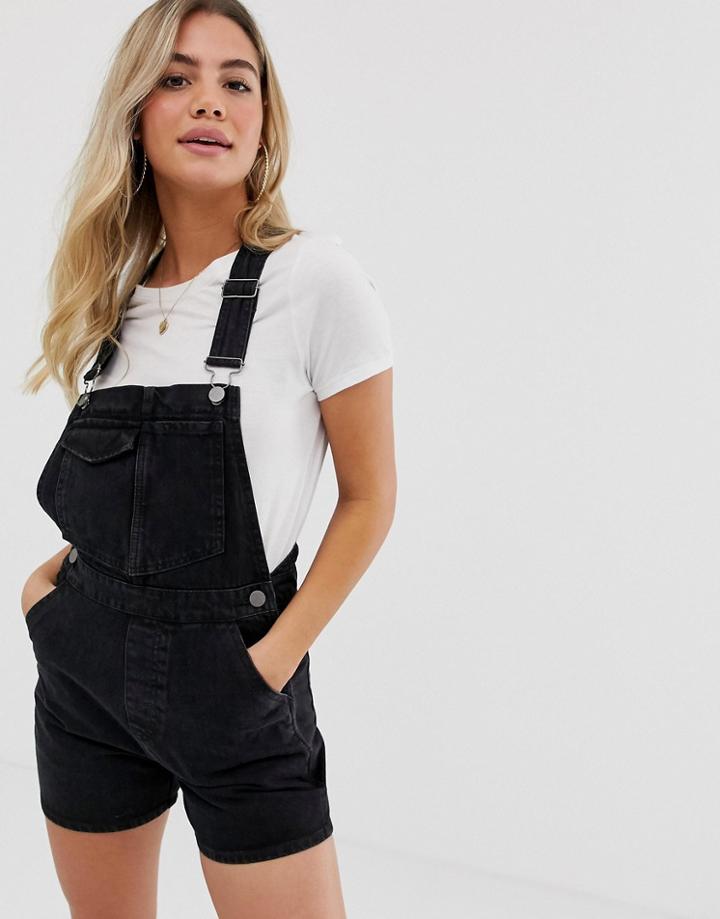 Asos Design Denim Short Overall Romper In Black - Black