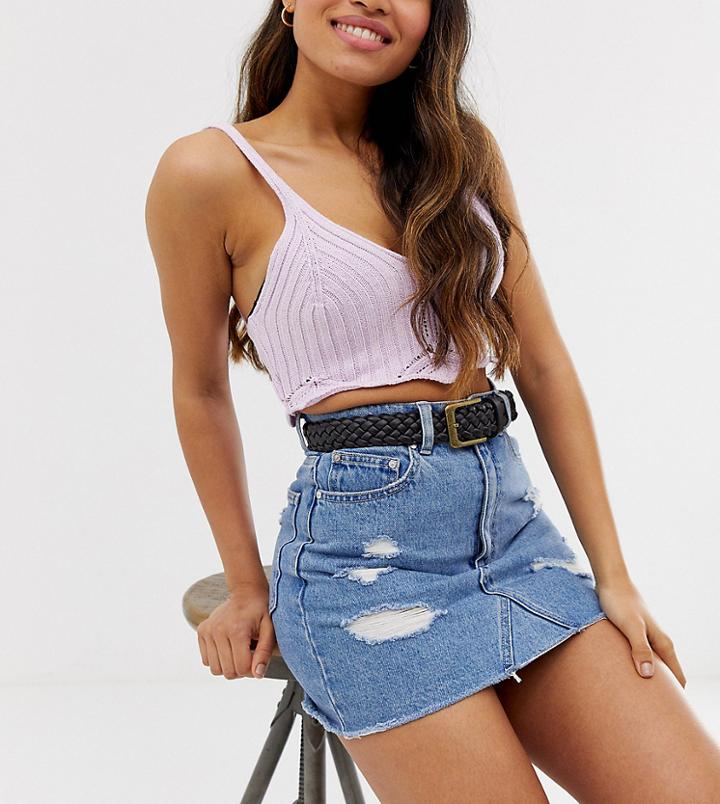 Glamorous Exclusive Black Woven Waist And Hip Jeans Belt With Square Gold Buckle