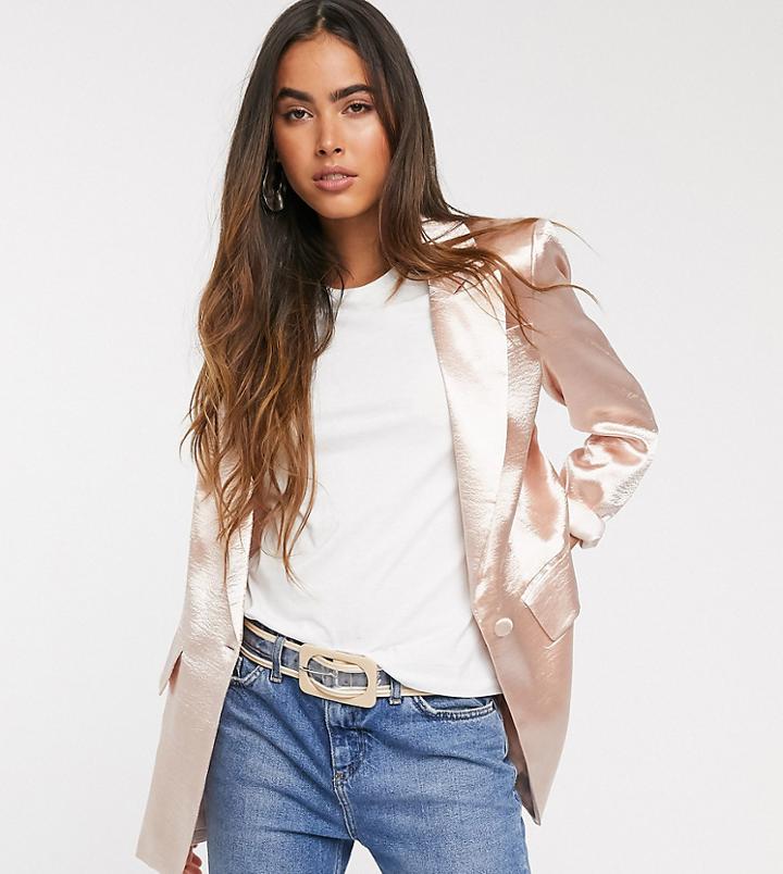 Skylar Rose Longline Blazer In Hammered Satin