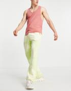 Asos Design Jersey Flared Sweatpants In Green Tie Dye - Part Of A Set-purple