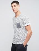 Casual Friday T-shirt In All Over Geo Print With Contrast Pocket - White