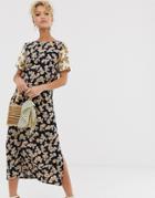 Never Fully Dressed Contrast Sleeve Midi Dress In Multi Floral Print - Multi
