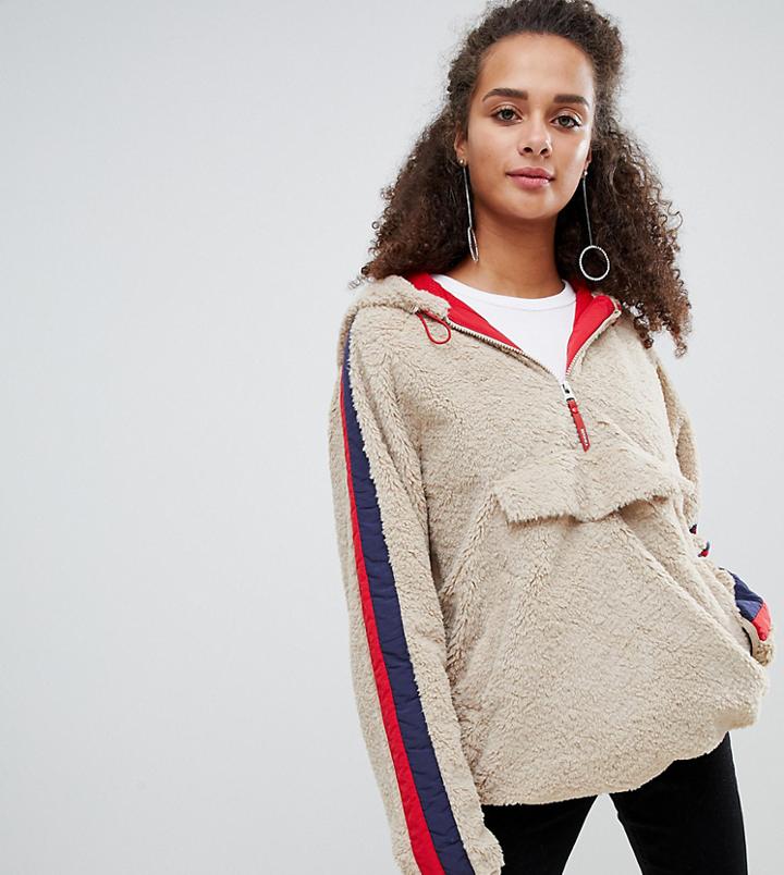 Bershka Faux Fur Hooded Pull On Coat-black