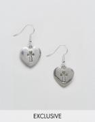 Reclaimed Vintage Inspired Heart And Cross Earrings - Silver