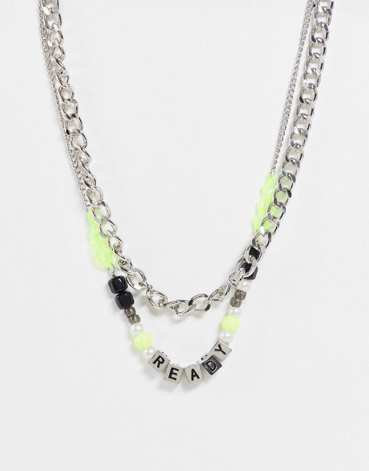 Bershka Chain Necklaces With Beads In Silver