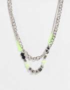 Bershka Chain Necklaces With Beads In Silver
