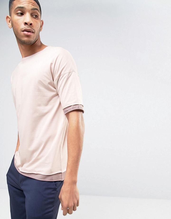 Asos Oversized T-shirt With Contrast Cuff And Hem Extender And Crew Ne