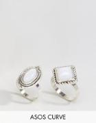 Asos Curve Pack Of 2 Irridescent Stone Rings - Silver