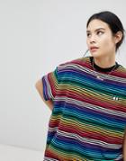 Lazy Oaf Oversized T-shirt In Rainbow Stripe - Multi