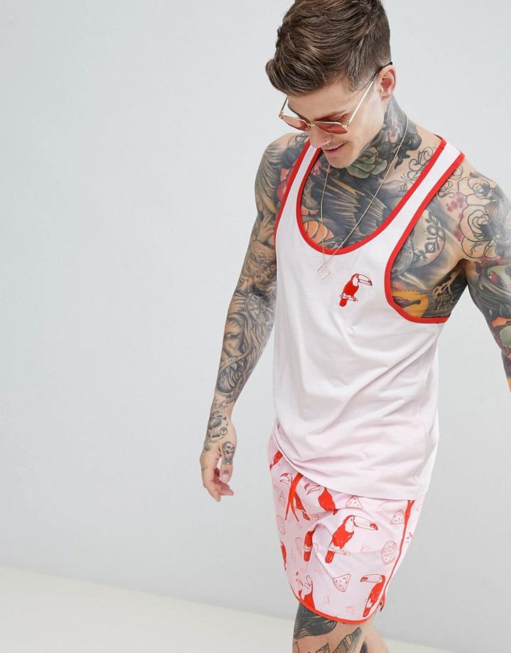 Asos Design Two-piece Extreme Racer Back Tank With Toucan Chest Embroidery - Pink