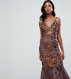 Asos Design Tall Animal Jacquard Cut Out Midi Peplum Dress - Multi