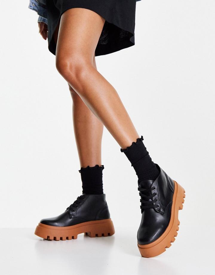 Asos Design Abuzz Lace Up Boots In Black With Tan Sole