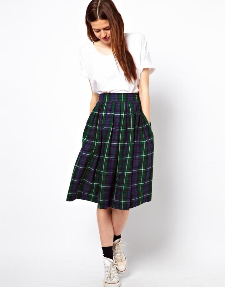Asos Full Midi Skirt In Tartan Check