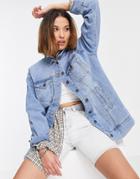 Noisy May Longline Overszied Denim Jacket In Light Blue Wash-blues