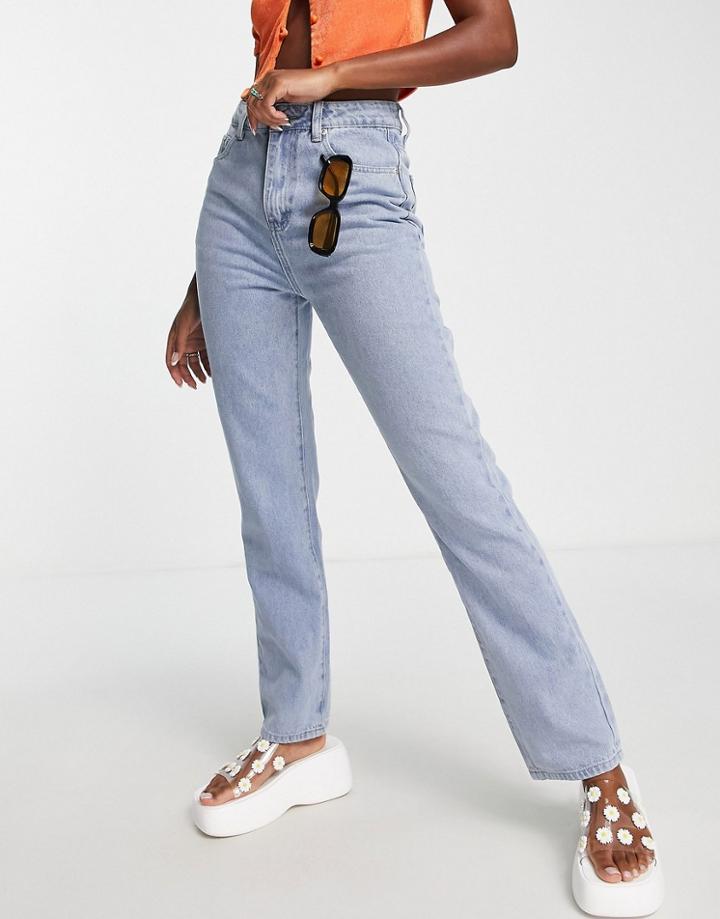 In The Style X Perrie Sian Straight Leg Jean In Mid Blue Wash
