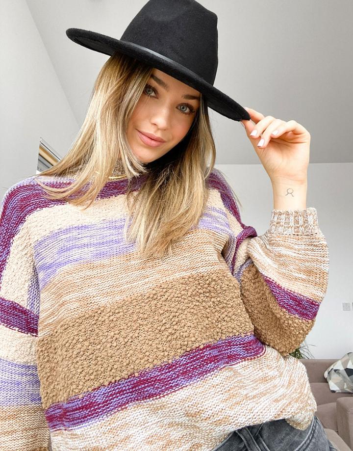 Jdy High Neck Sweater In Stripe-multi