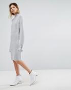 Asos Knitted Dress With Turtleneck In Fluffy Rib - Gray