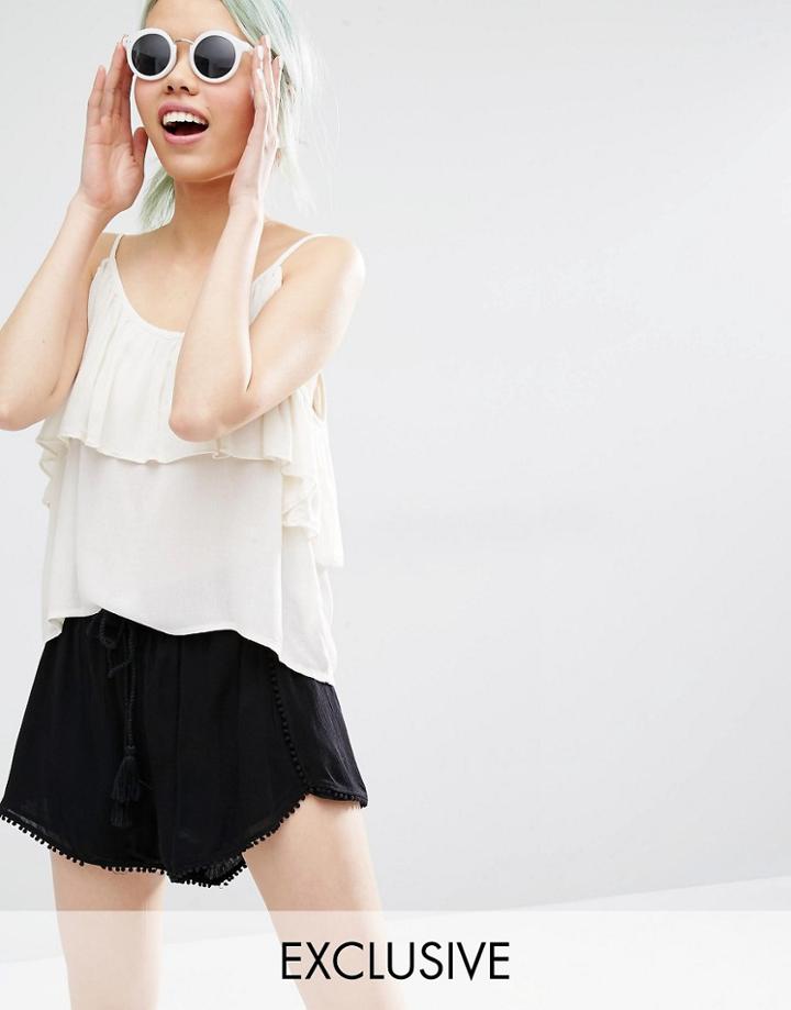 Monki Exclusive Ruffle Cami Top - Of White