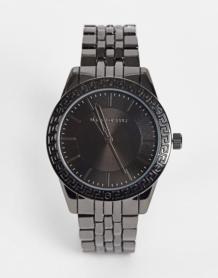 Asos Design 41mm Bracelet Watch With Greek Wave Design And Studs In Black