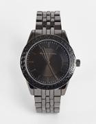 Asos Design 41mm Bracelet Watch With Greek Wave Design And Studs In Black