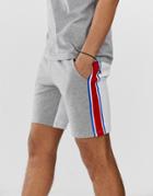 Asos Design Jersey Skinny Shorts With Side Stripes And Color Blocking In White And Gray - White