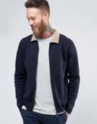 Asos Knitted Bomber With Fleece Collar - Navy