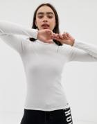 Hollister Long Sleeved Top With High Neck & Crinkle Hem - White