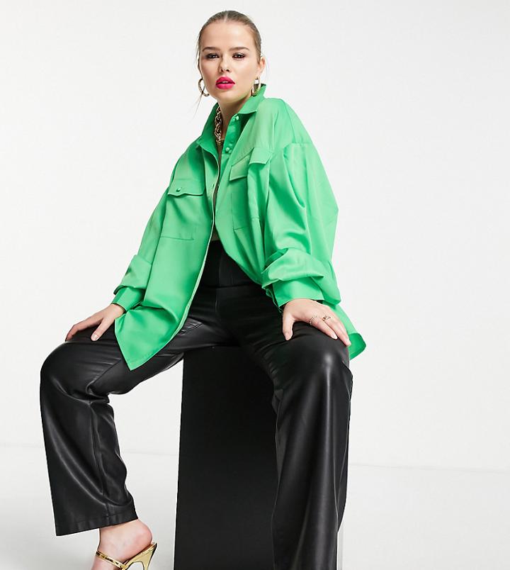 Extro & Vert Plus Pleated Oversized Shirt In Bold Green