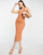 Asos Design One Shoulder Seamed Midi Dress In Mink-white