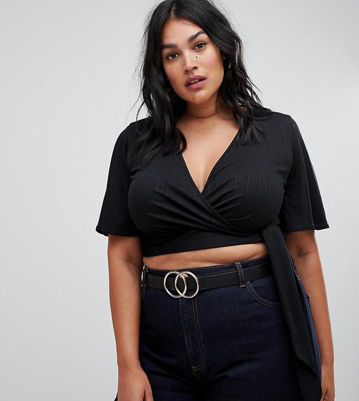 New Look Curve Wrap Top - Black