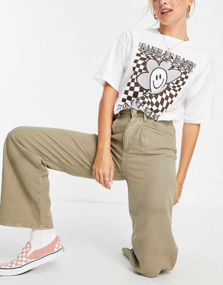 Asos Design 'relaxed' Dad Pant In Khaki Cheesecloth-grey
