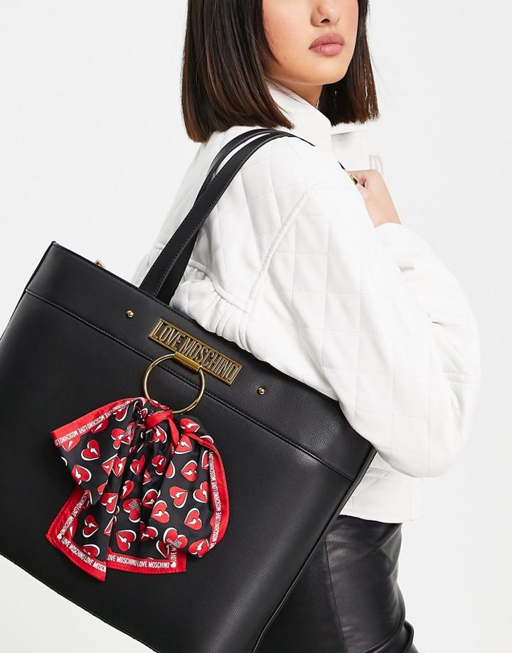 Love Moschino Scarf Detail Tote Bag In Black