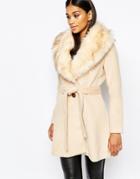 Michelle Keegan Loves Lipsy Coat With Faux Fur Collar - Camel