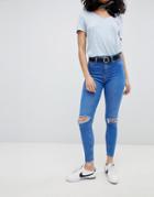 New Look Hallie Disco High Rise Ripped Jeans - Blue