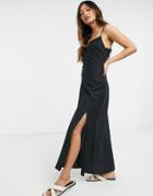 Asos Design Linen Cami Maxi Sundress With Slit In Black