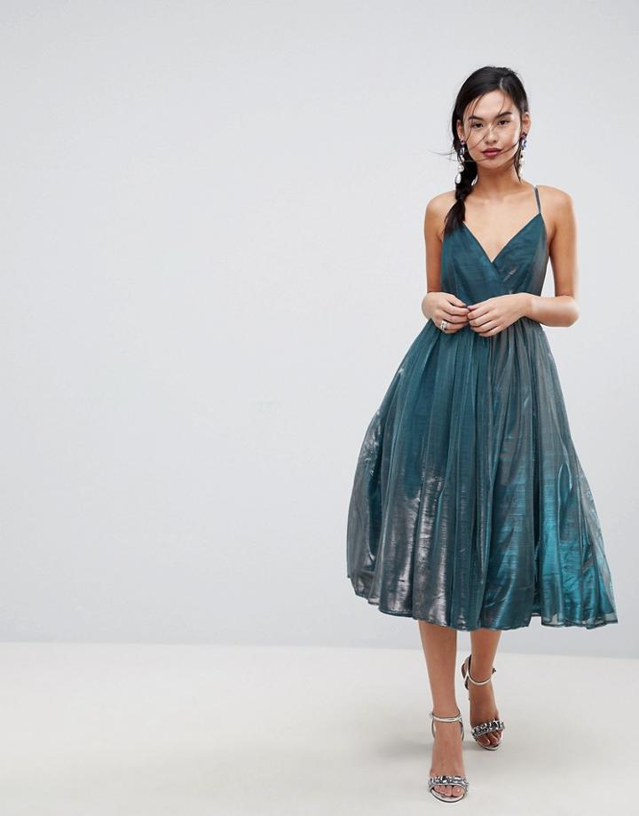 Asos Metallic Tulle Midi Dress - Blue