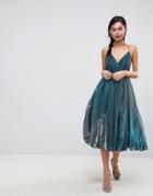 Asos Metallic Tulle Midi Dress - Blue