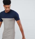 Asos Design Tall Muscle Fit T-shirt With Contrast Yoke In Navy - Navy