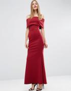 Asos Deep Bardot Off The Shoulder Fishtail Maxi Dress - Red