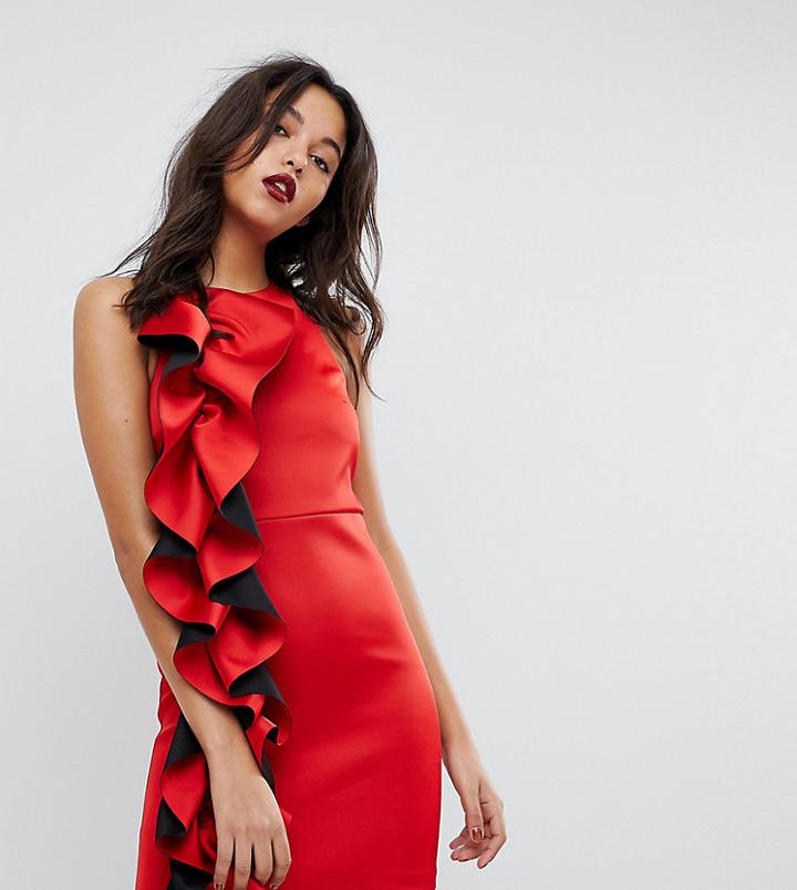 River Island Extreme Frill Side Bodycon Mini Dress - Red