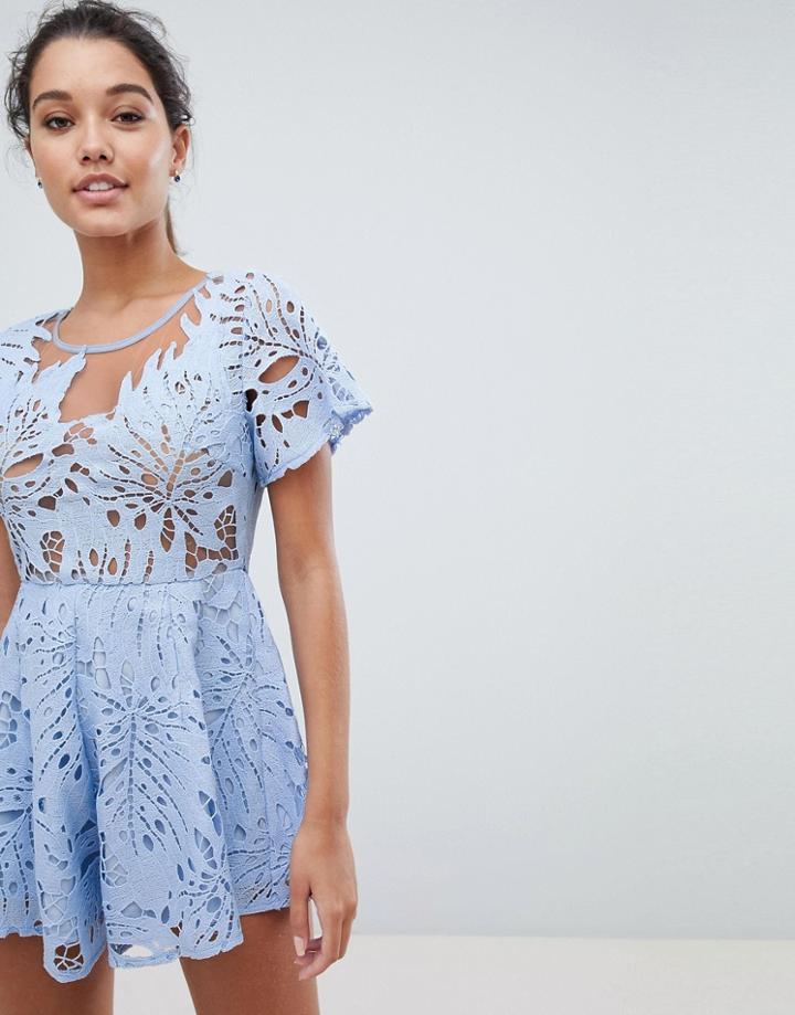 Love Triangle Lace Romper - Blue