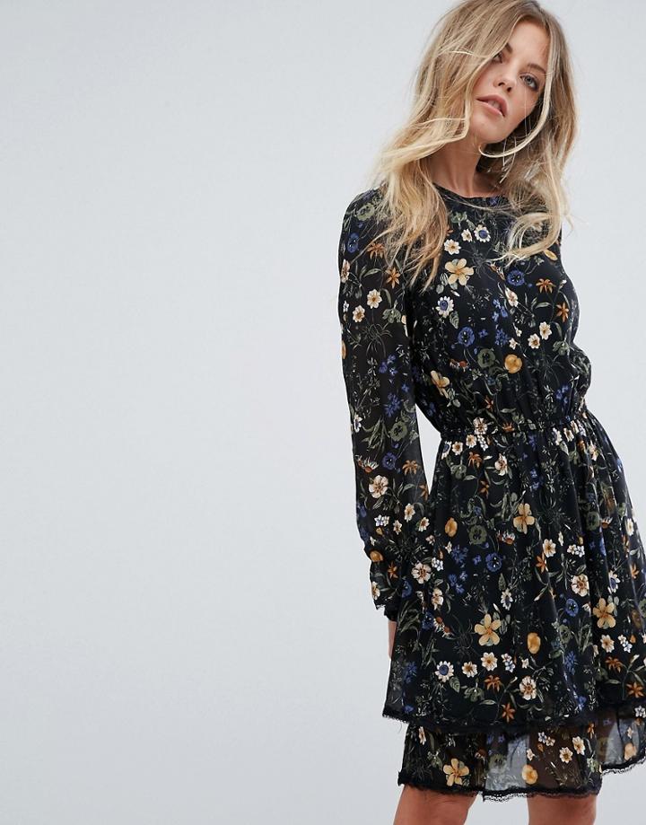 Y.a.s Floral Shift Dress - Black