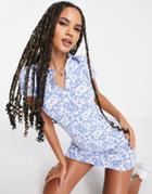 Motel Mini Body-conscious Dress With Collar Detail In 'love' Check Print-blues